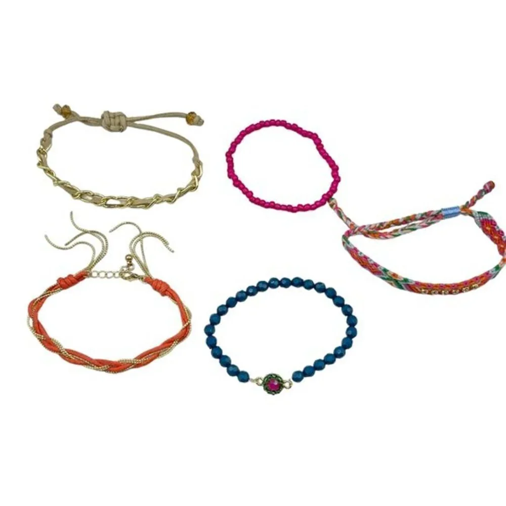 Minicci Boho Gold Tone Nylon Thread Beaded Chain Bracelets